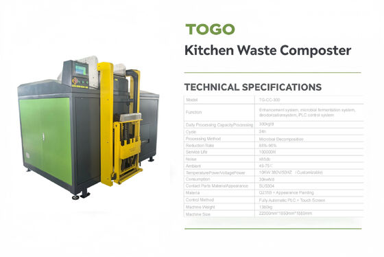 TOGO TG-CC-300 Komercyjna kompostowa z pojemnością 300 kg/d w pełni automatycznym sterowaniem PLC i materiałem SUS304